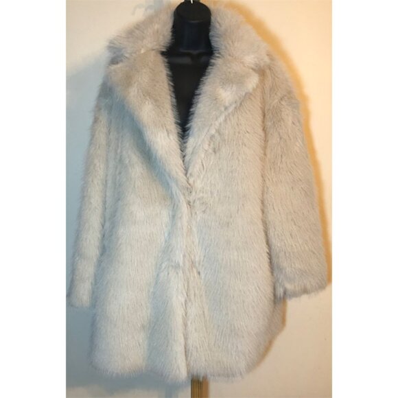 Commense Shift Boxy Oversized Collared Faux Fur Coat sz M Pockets Mid-Length - Picture 3 of 9